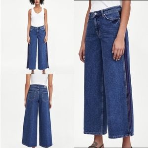 Zara Basic Wide Leg Slit Hem Tuxedo Stripe Jeans